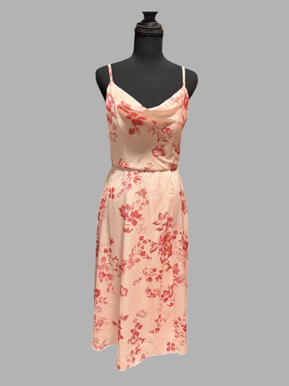 AW Bridal Satin Floral Midi Dress 6 Blush Pink Cowl Neck Slip Wedding Guest NWT